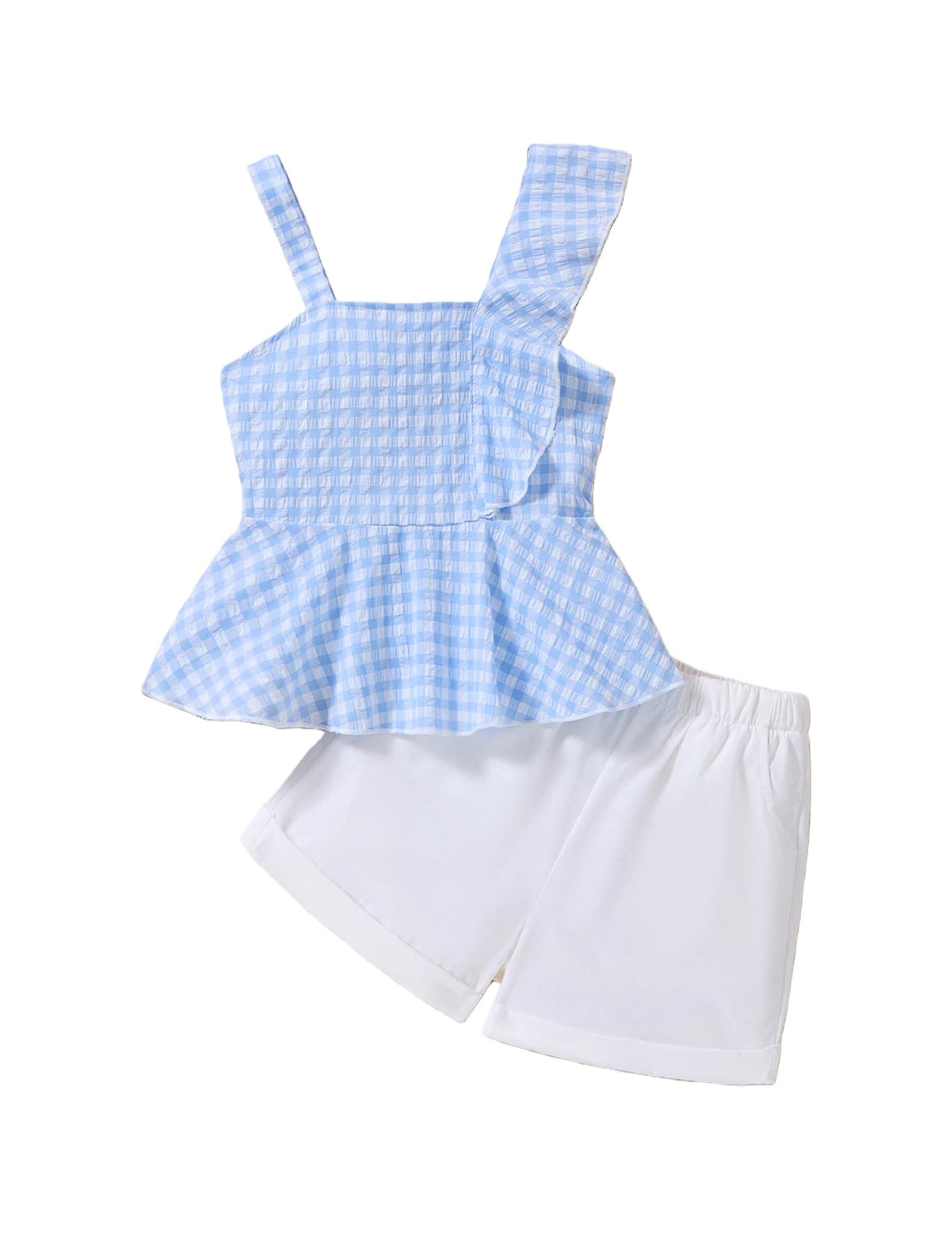 Girls Summer Outfits Set 2 Piece Sleeveless Ruffle Top and Shorts with Pockets Ages 6–12