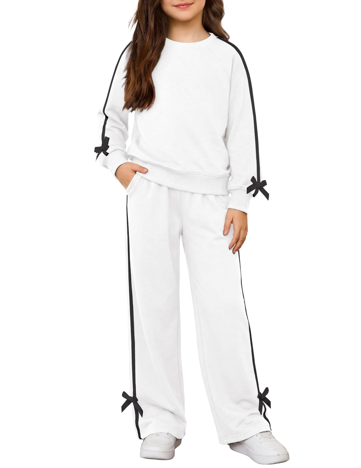 Arshiner Girls 2 Piece Outfits Fall Long Sleeve Shirts Wide Leg Pants Sets