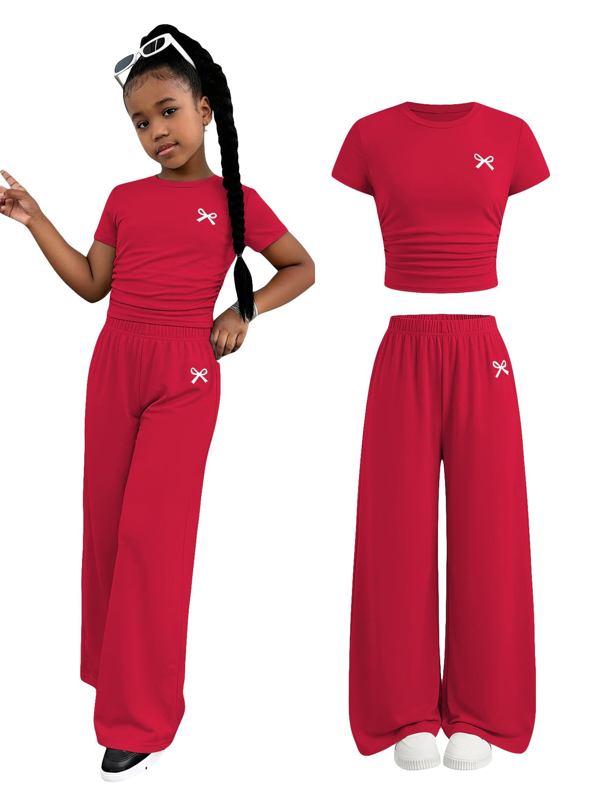 SOLY HUX Girl's Bow Print Short Sleeve T Shirt Pants Outfits