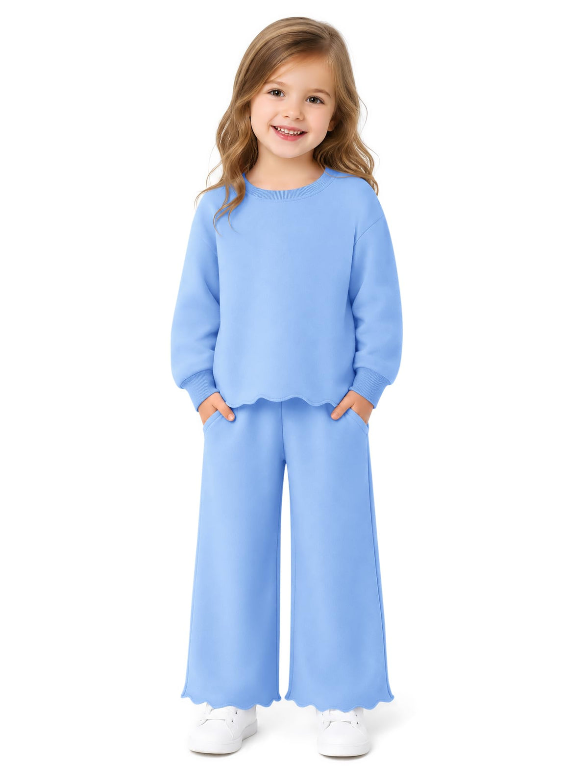Haloumoning Toddler Baby Girl Fleeced 2 Piece Pant Sets with Pockets 9M-8Y