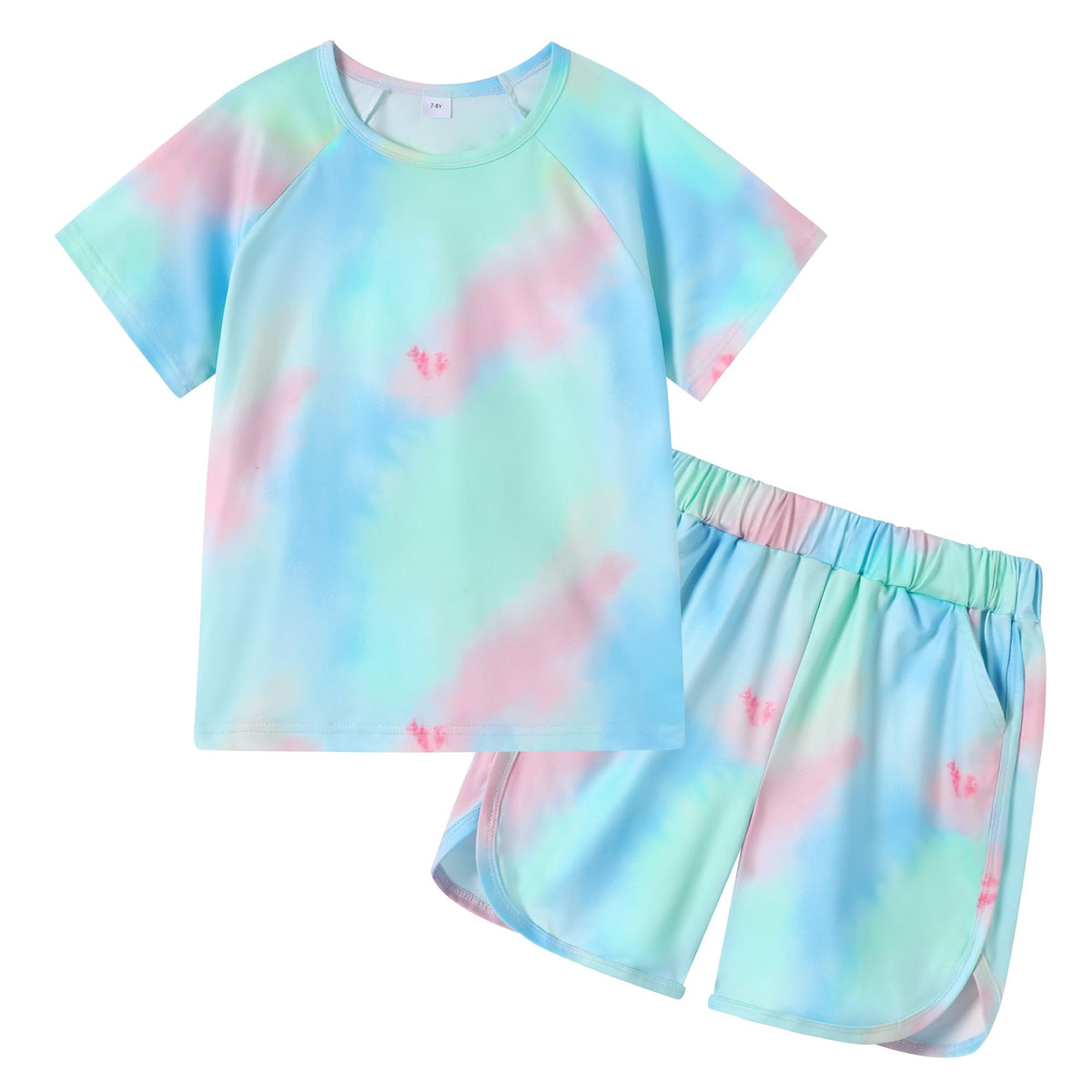 DISAUR Girls Summer Outfits 2 Piece Matching Sets Tie Dye T Shirt and Shorts Set with Pockets for Girls 4-10 Years