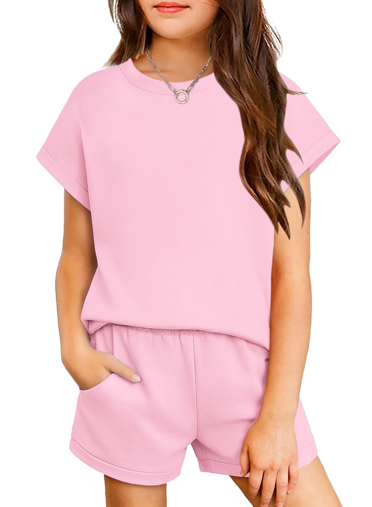 Arshiner Girls Summer 2 Piece Outfits Short Sleeve Shirts and Shorts Sets
