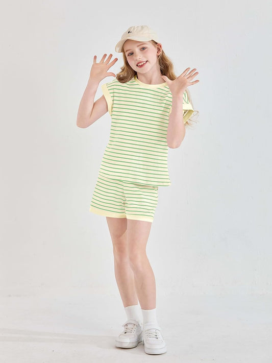 Haloumoning Girls Summer Outfits Striped 2 Piece Lounge Set Clothing Sets