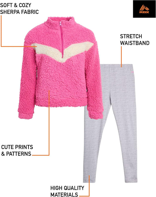 RBX Girls Active Pants Set 2 Piece Sherpa Sweatshirt & Leggings (7-12)