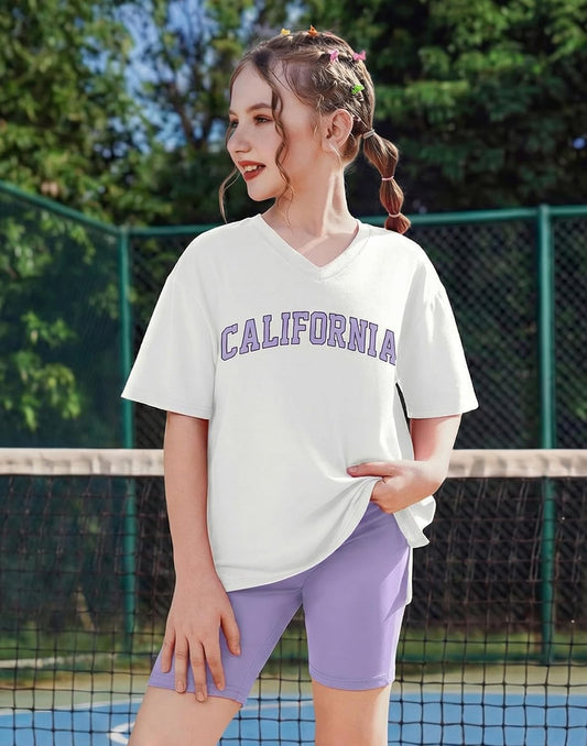 Arshiner Girls 2 Piece Summer Outfits Oversized V Neck Top Shorts Set