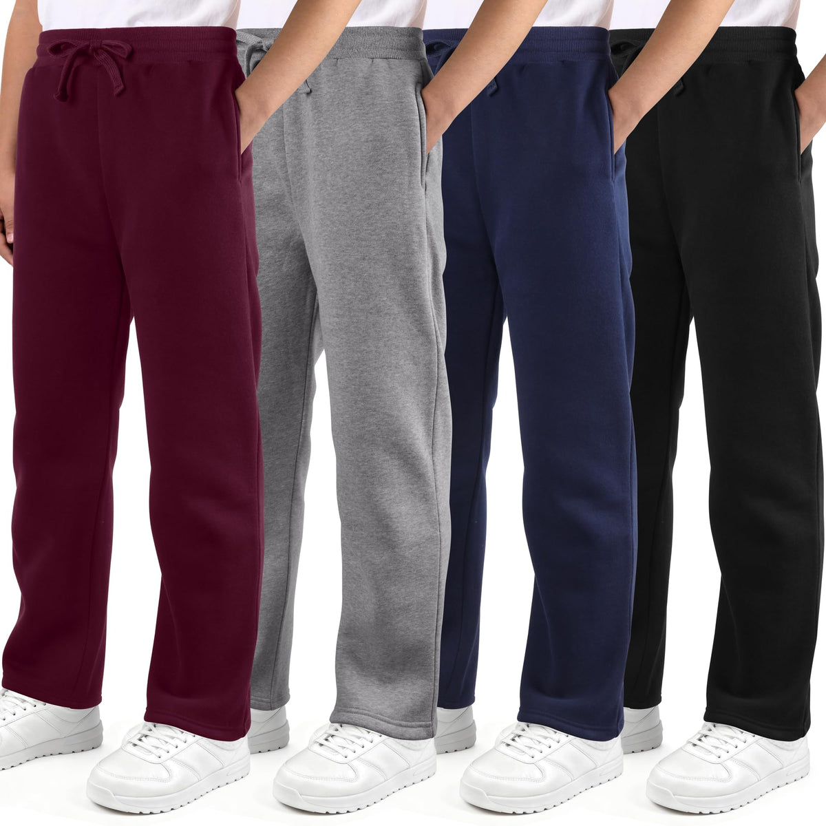 4 Pack Boys Sweatpants Fleece Cotton Boys Joggers Athletic Open Bottom Sweat Pants with Pocket and Drawstring
