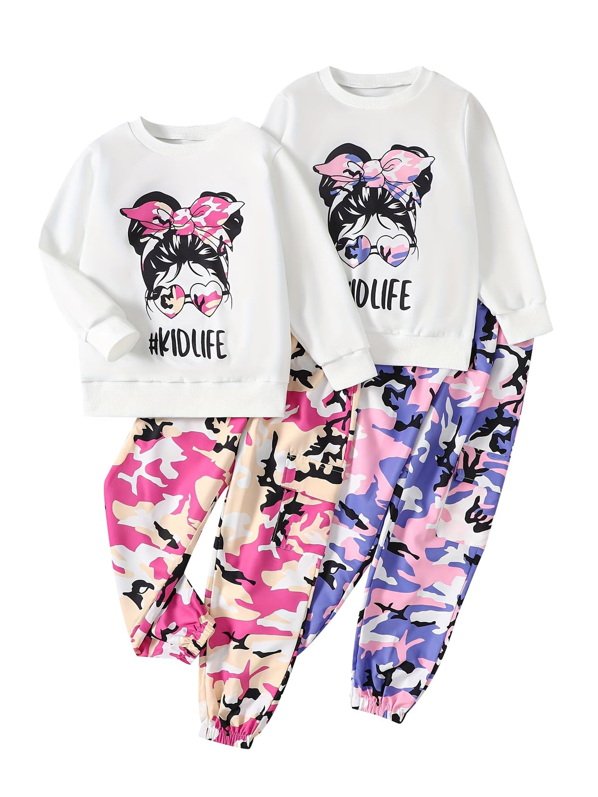 Girls Outfits 4 Piece Long Sleeve Sweatshirt Cargo Pants 3-12Y