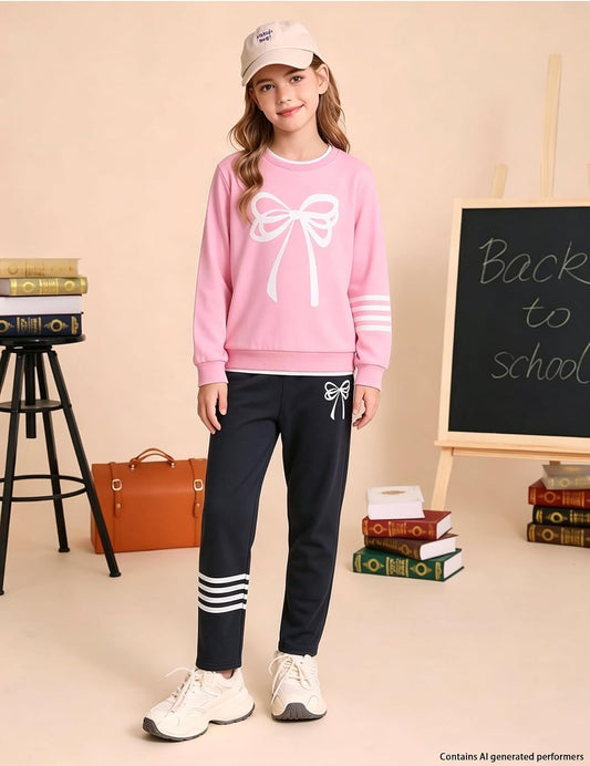 Girls 2 Piece Outfits Crewneck Sweatshirt Pants Girls Fall Winter Clothes Set 6-14Y