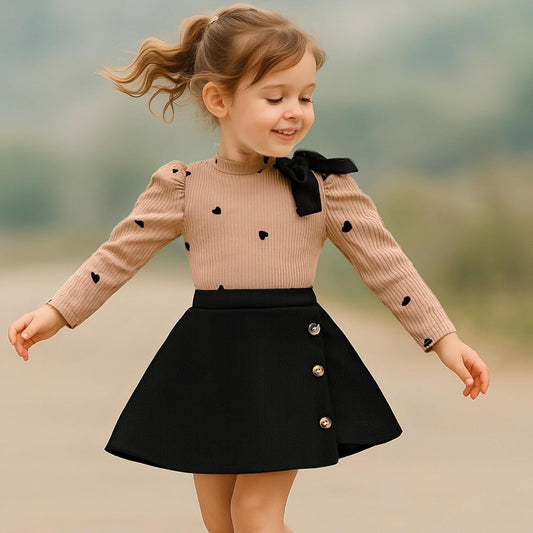 Toddler Girl Plaid Outfits Fall Winter Dress Knit Ribbed Bow Sweatshirt Tops and Button Fashion Skirts Set