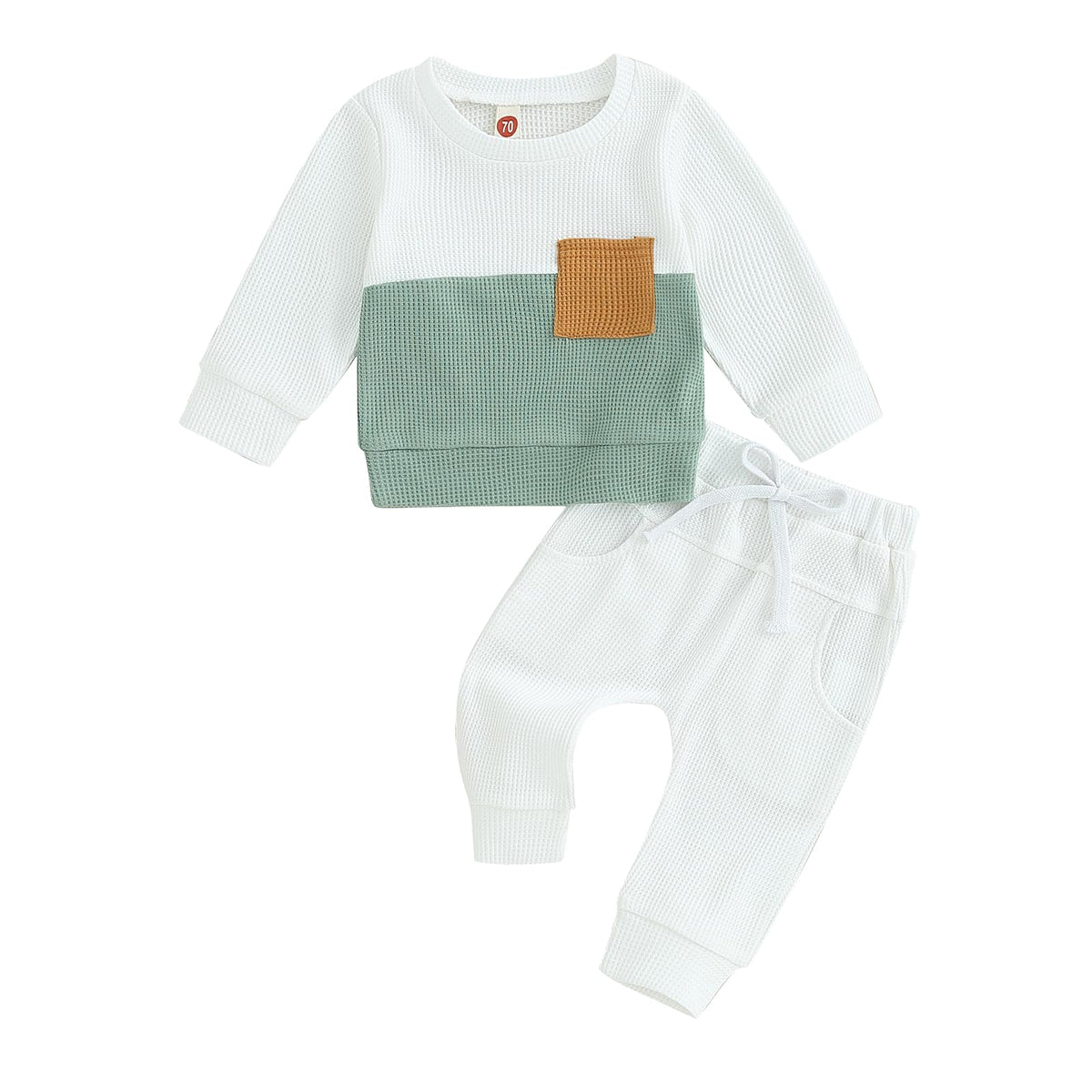 Toddler Baby Boy Fall Outfit Long Sleeve Crew Neck Contrast Color Sweatshirt Top Pant Cute Newborn Infant Waffle Clothes