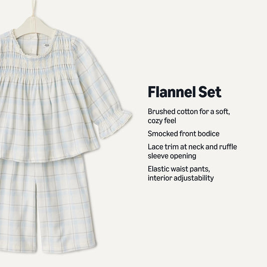 Amazon Essentials x Sofia Grainge Unisex Toddlers and Babies' Long Sleeve Flannel Set with Smocked Bodice, Lace Trim