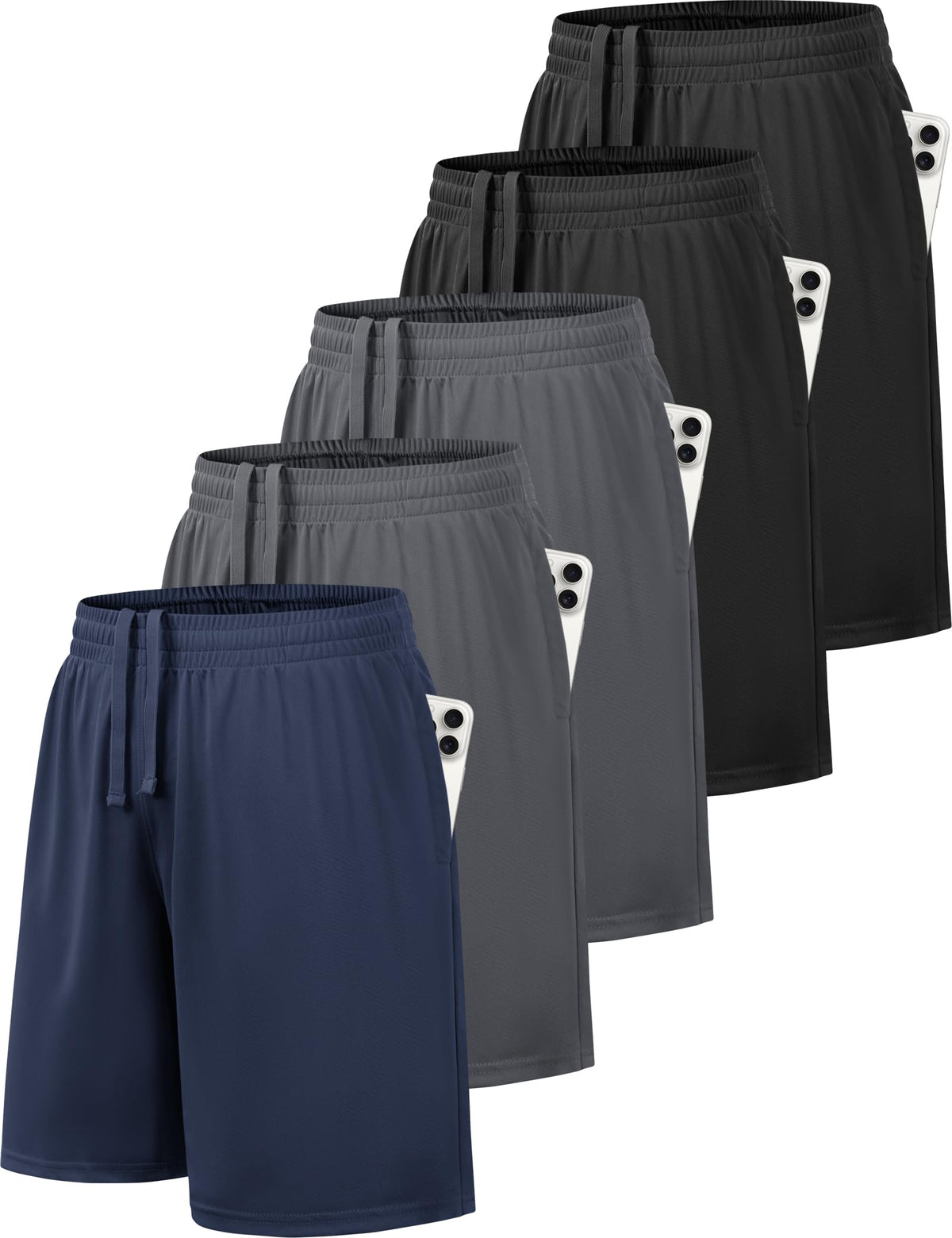 MLYENX 5 Pack Boys Athletic Shorts Basketball Quick Dry with Pockets