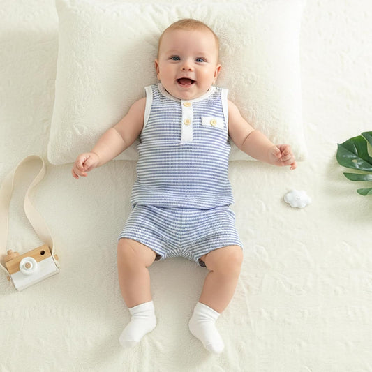 Kupretty Toddler Baby Boy Stripe Waffle Sleeveless Shirt Shorts Set