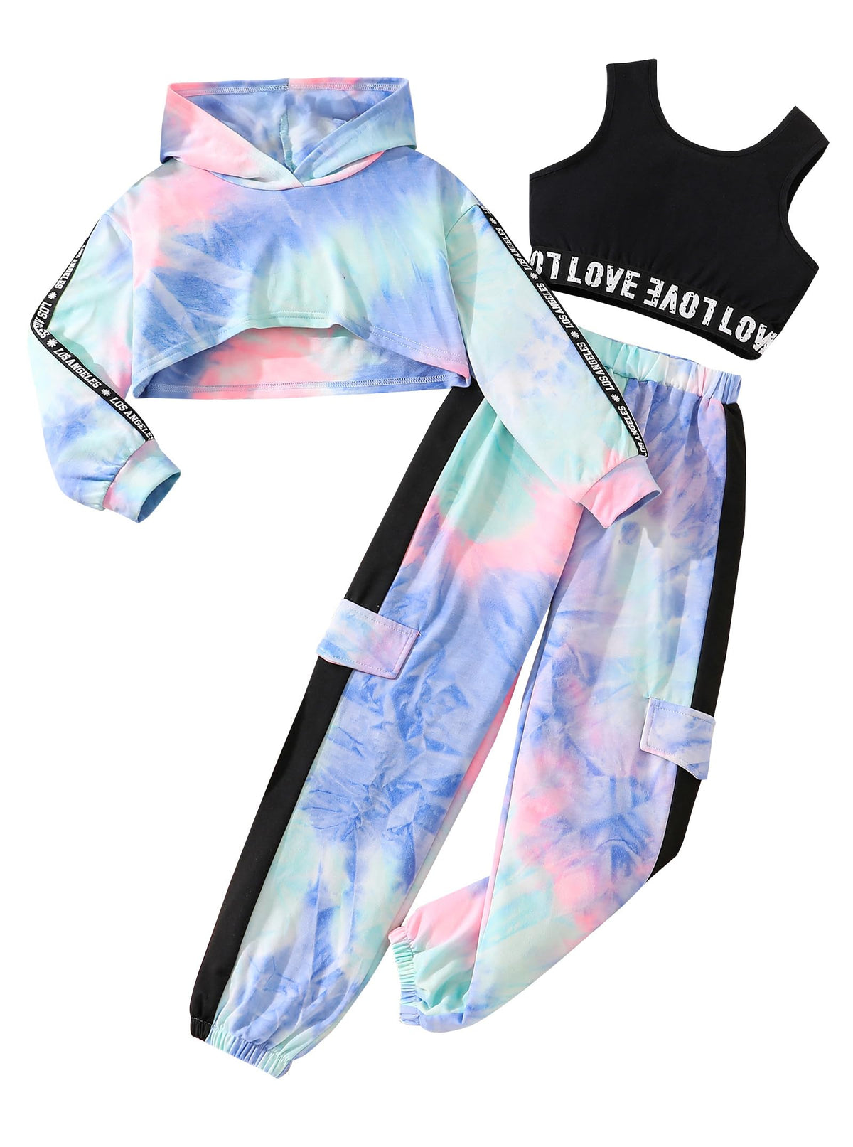 Hilinker Girls 3 Piece Outfits Workout Crop Hoodie Tank Sweatpants