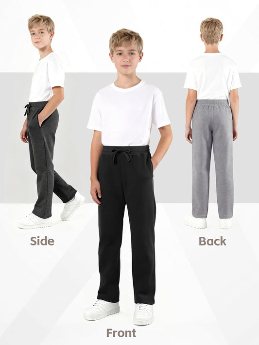 4 Pack Boys Sweatpants Fleece Cotton Boys Joggers Athletic Open Bottom Sweat Pants with Pocket and Drawstring