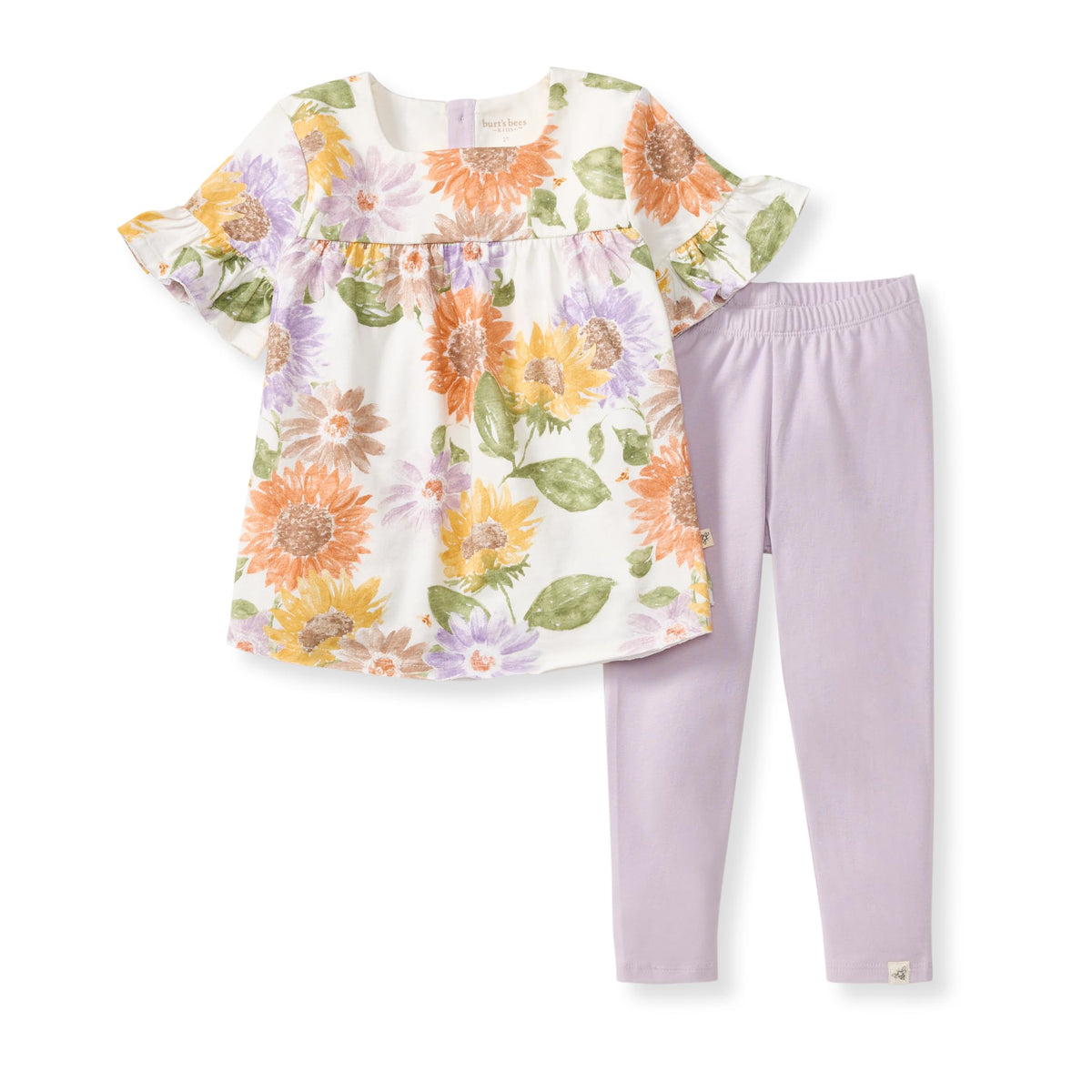 Burt's Bees Baby Girls Short Sleeve Top & Flared Legging Set, 2-Piece Set