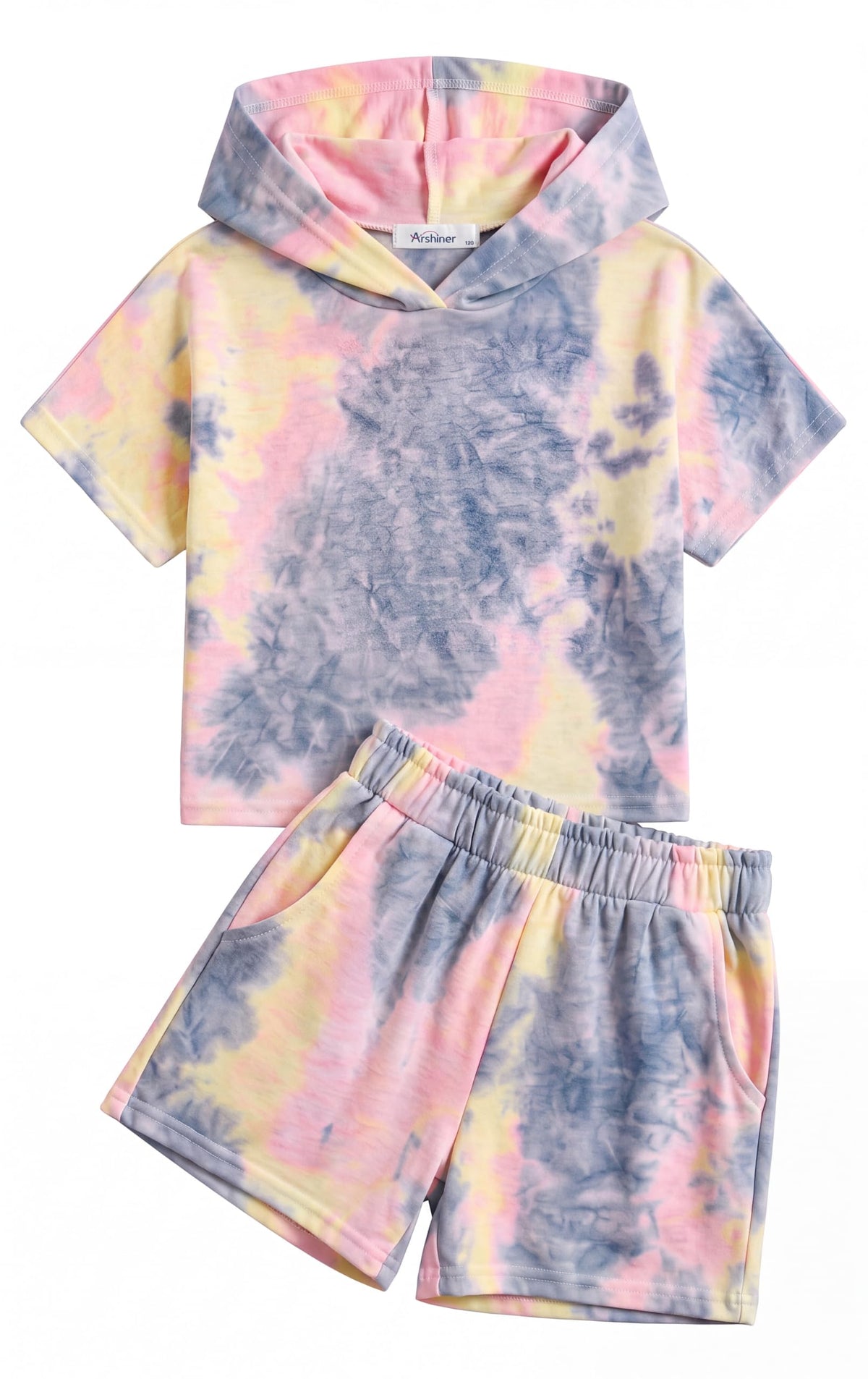 Girls Summer Outfits Kids Hooded-Shirts Elastic Waist Shorts with Pockets