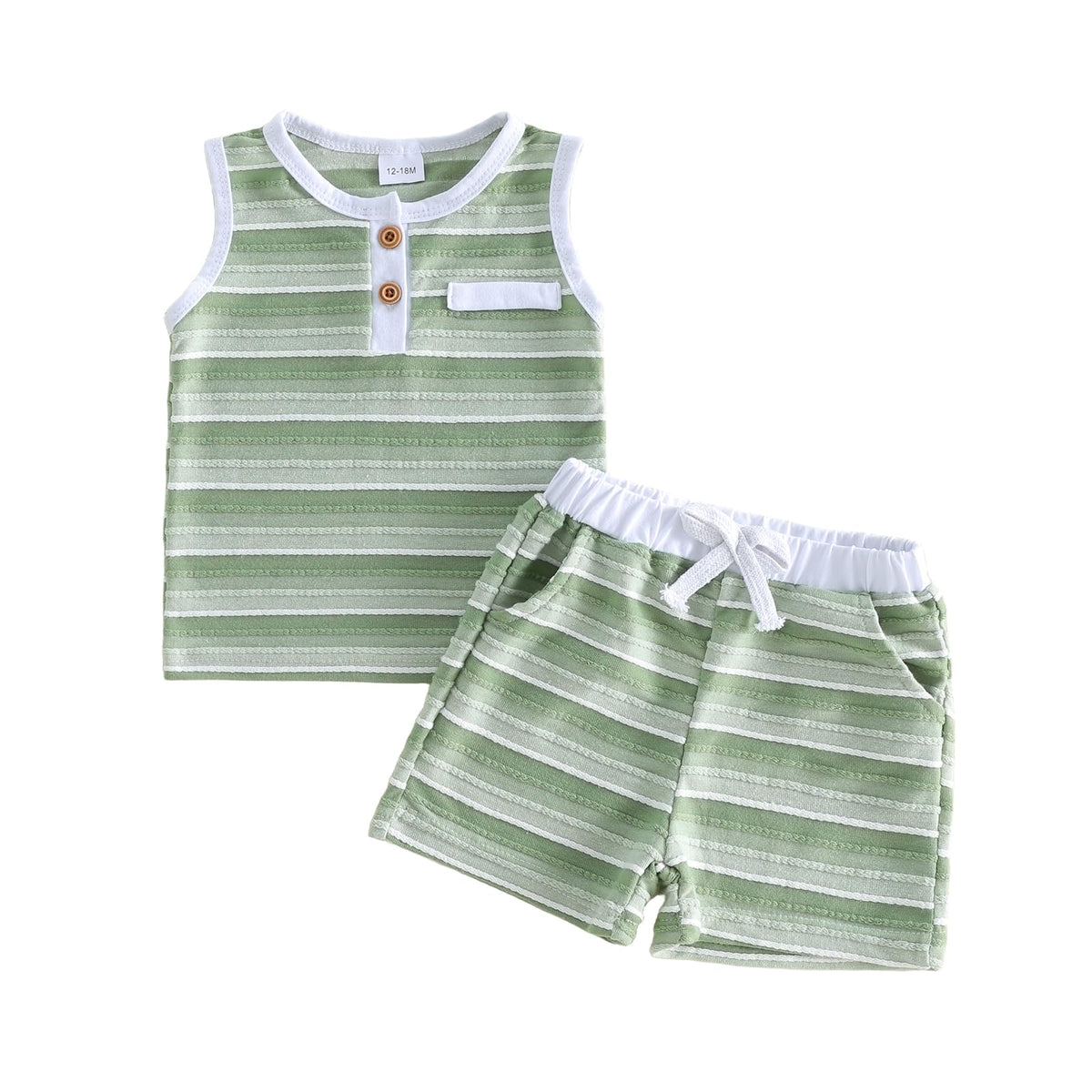 Kupretty Toddler Baby Boy Stripe Waffle Sleeveless Shirt Shorts Set