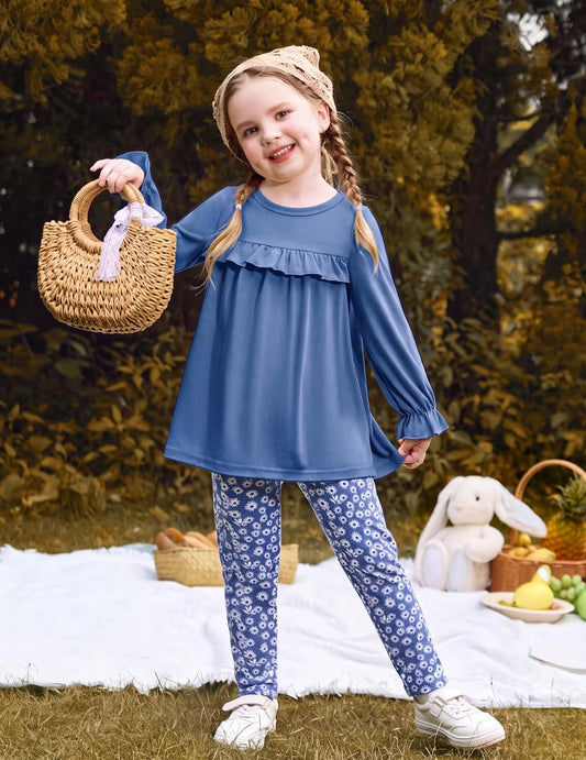 Arshiner Girls 2 Piece Outfits Toddler Fall Ruffle Shirt and Leggings Sets