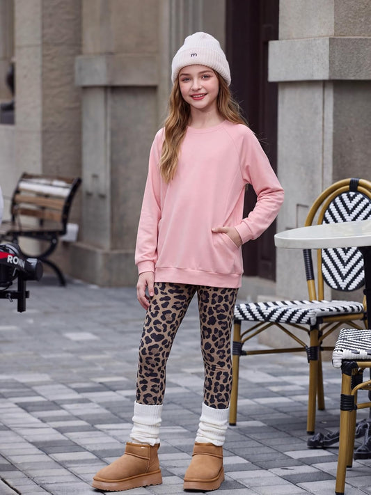Arshiner Girls 2 Piece Outfits Long Sleeve Raglan Top with Pockets and Slim Fit Pants Daily Wear Set for 6-14Y