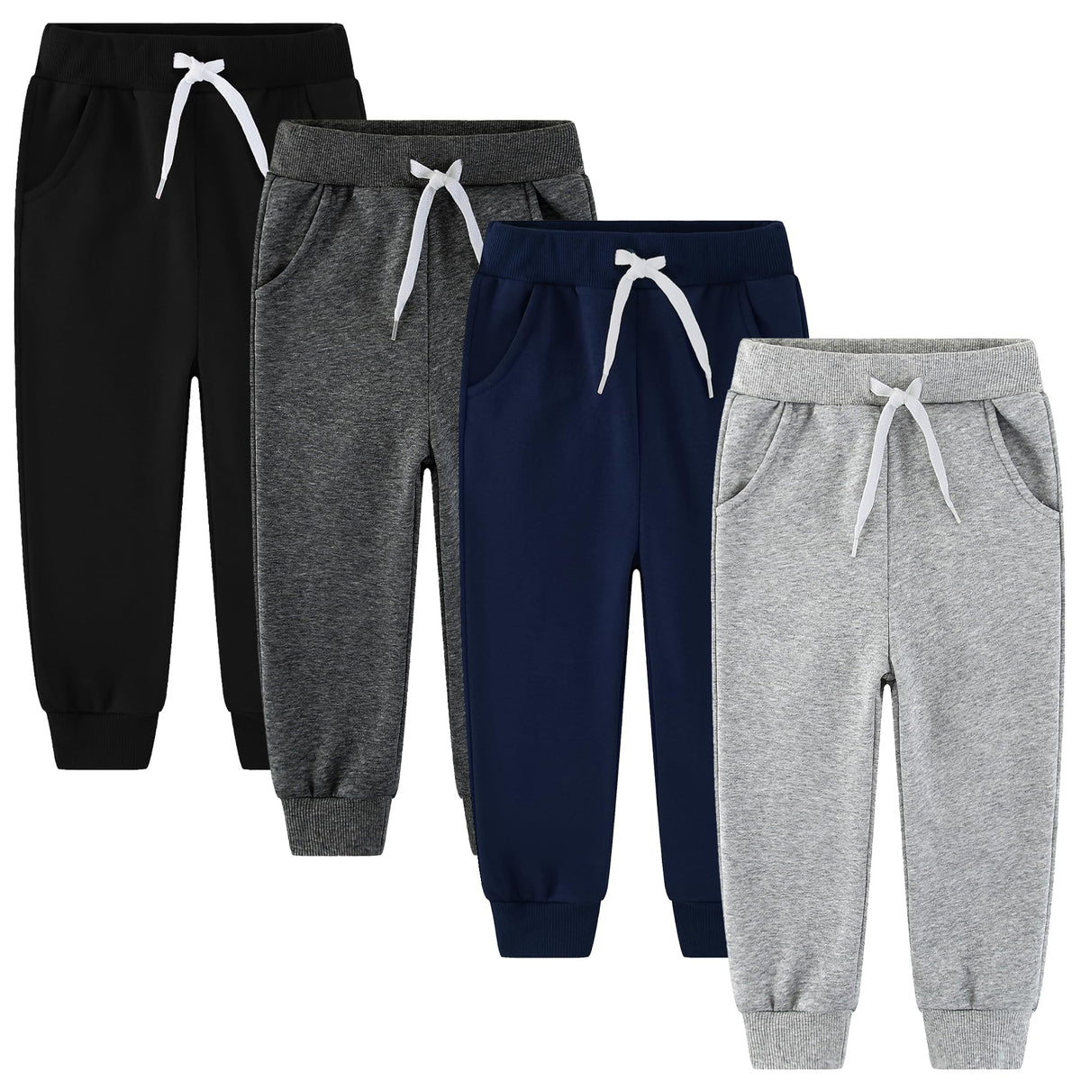 4 Pack Toddler and Kids Boys Sweatpants Joggers Cotton Active Soft Joggers Pants with Functional Drawstring 2-14Y