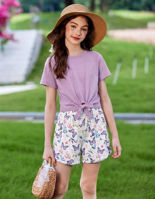 Arshiner Girls 2 Piece Outfits Summer Short Sets Short Sleeve Top and Short