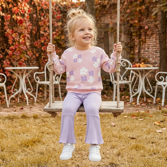 PUHHAPIEY Toddler Girl Clothes Floral Sweatshirt Flare Pants Set