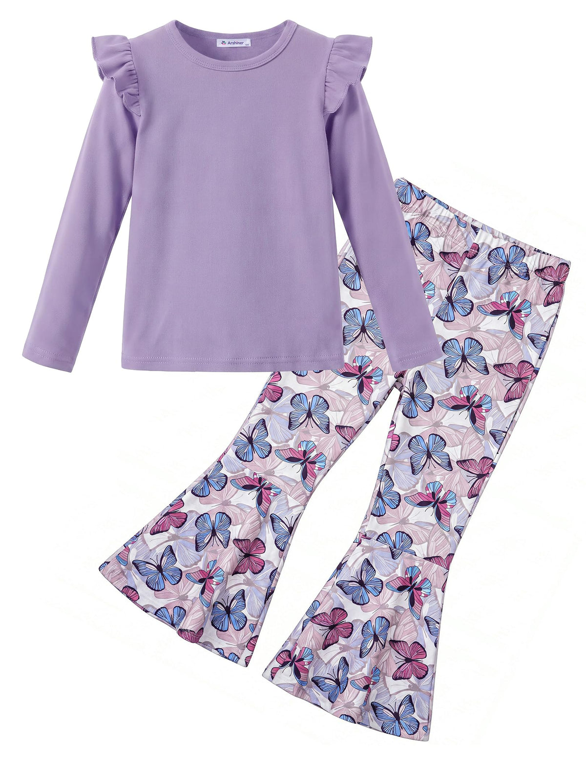 Arshiner Girls 2 Piece Outfits Flare Pants Knit Set Toddler Printed Clothes