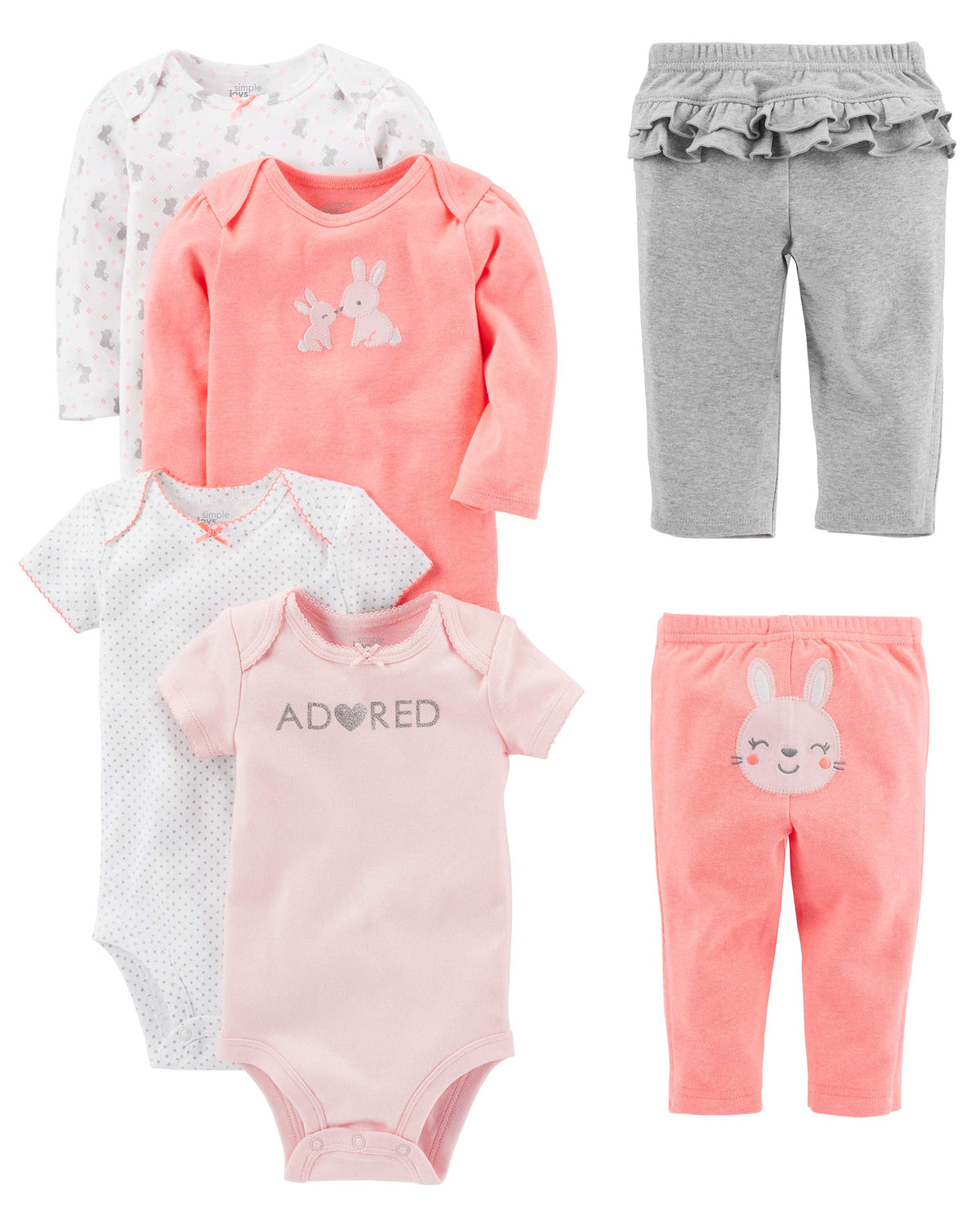 Simple Joys by Carter's Baby Girls 6-piece Bodysuits (Short and Long Sleeve) and Pants Set