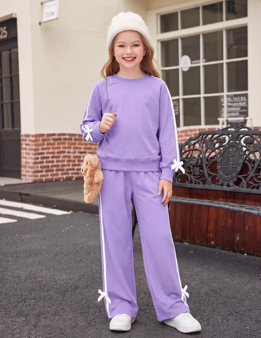 Arshiner Girls 2 Piece Outfits Fall Long Sleeve Shirts Wide Leg Pants Sets