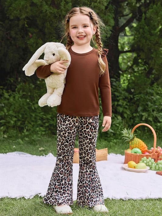 Arshiner Girls 2 Piece Outfits Flare Pants Knit Set Toddler Printed Clothes