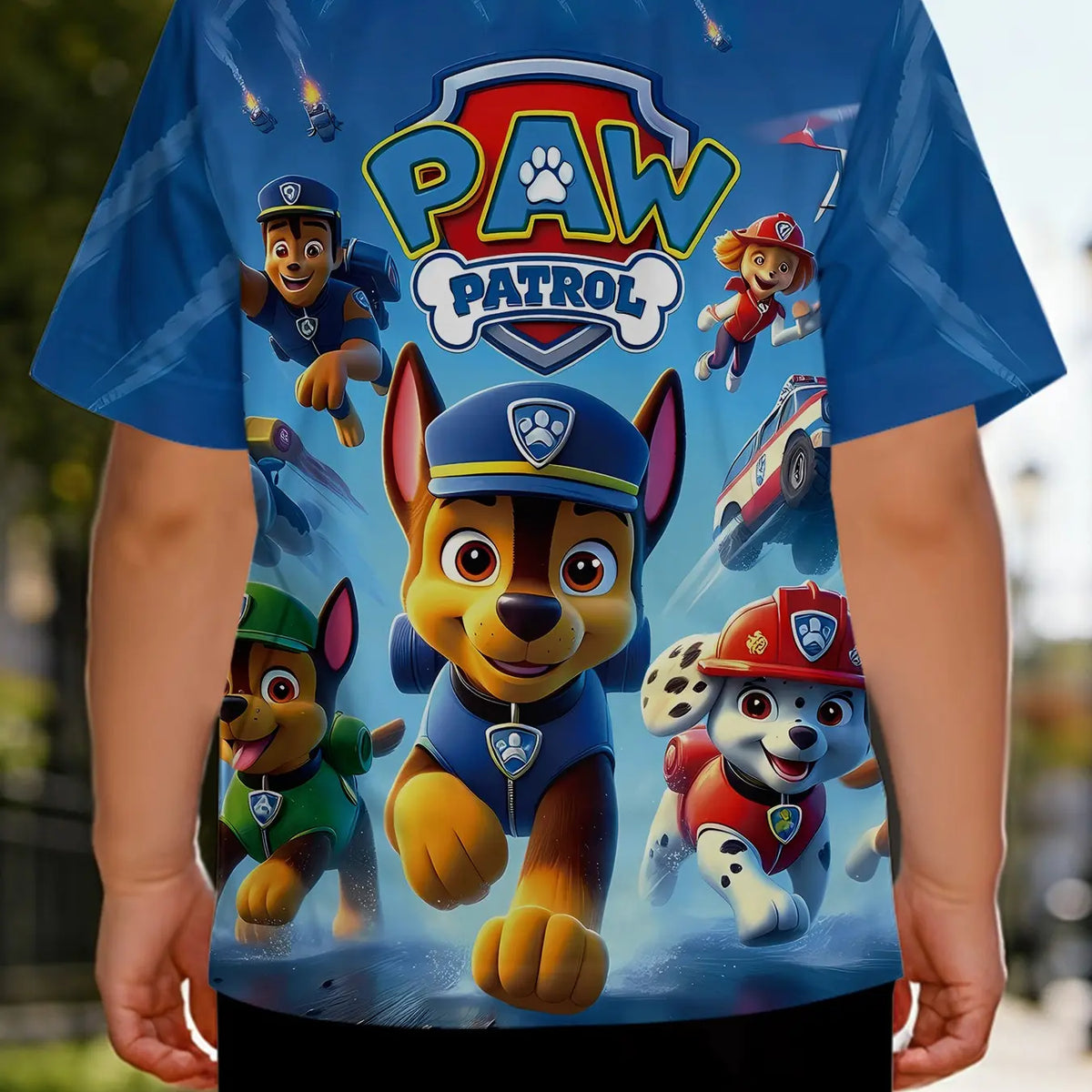 Paw Patrol Digital Print T-shirt, Character Print Shirt, Cartoon Print Tee, Digital Print Infant & Toddler Short Sleeve Set, T-shirt for Daily & Outdoor Activities, Toddler Graphic Tees, 100% Polyester, Perfect Gift for Infants & Toddlers!