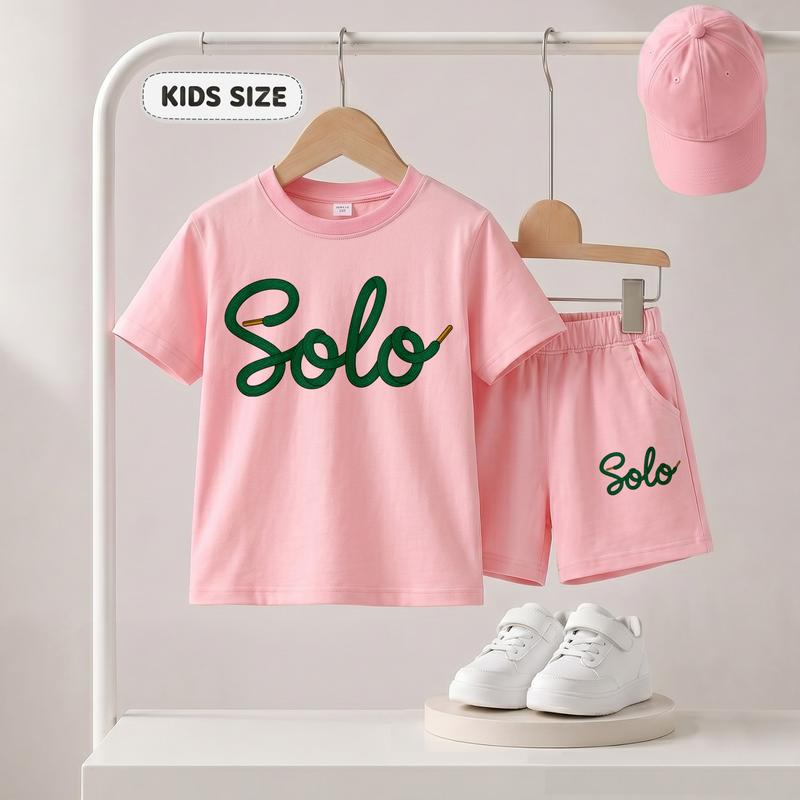 Boys’ Trendy Letter Graphic T-Shirt & Shorts Set, Simple Summer Casual Outfit, Lightweight Comfortable Kids Clothing for School Days, Outdoor Play and Daily Activities