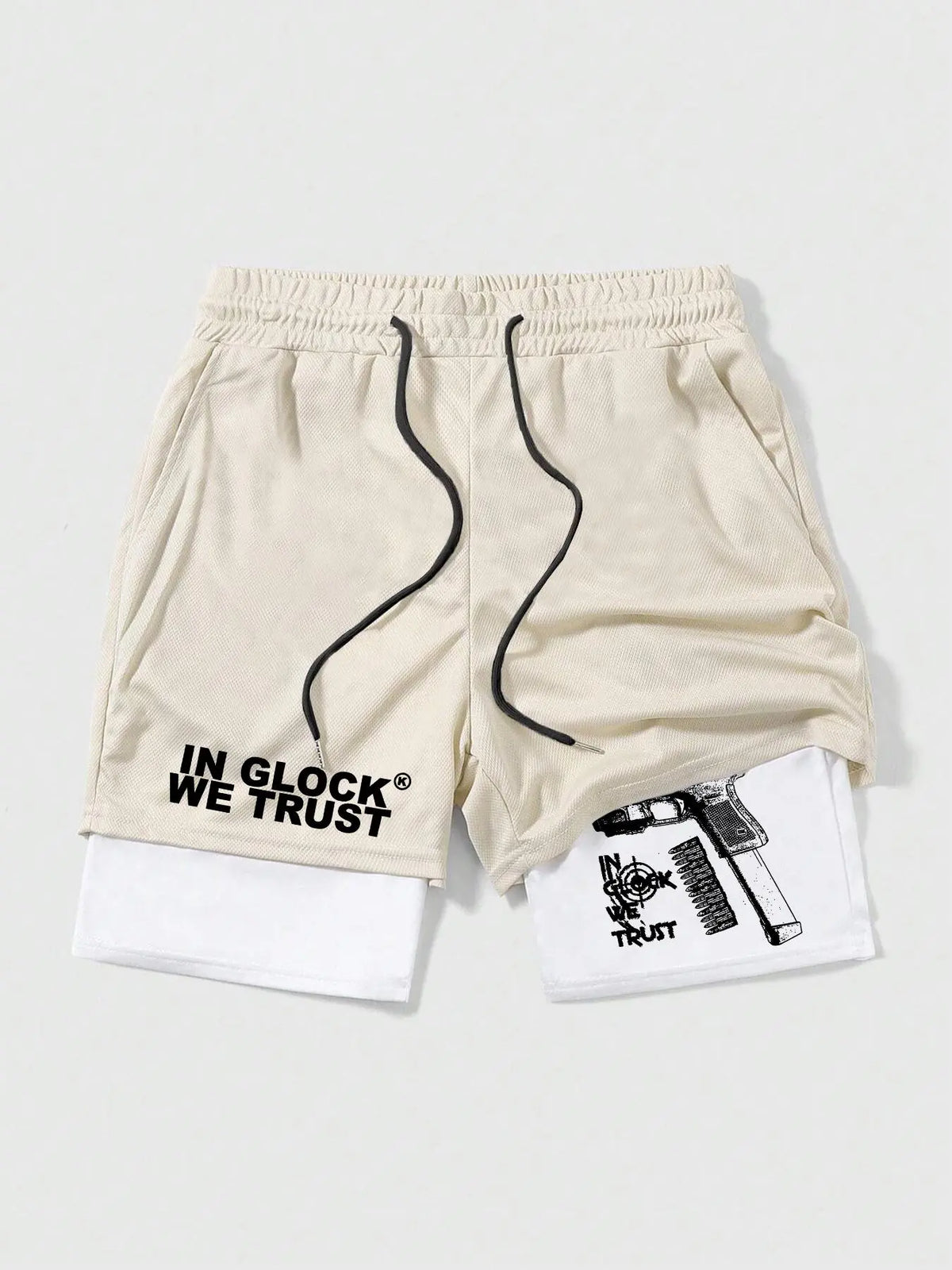 Men's Regular Fit Hand & Gun Print 2 in 1 Drawstring Waist Shorts, Casual Pocket Track Shorts for Summer, Fashion Men's Bottoms for Daily Wear, Drawstring Waistband Shorts