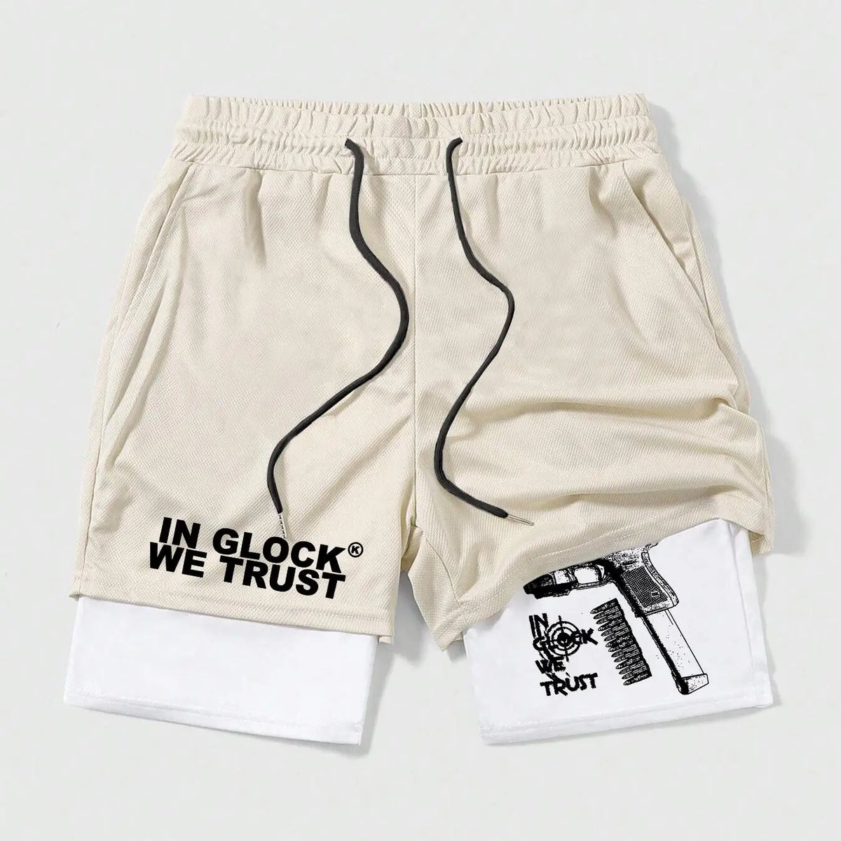 Men's Regular Fit Hand & Gun Print 2 in 1 Drawstring Waist Shorts, Casual Pocket Track Shorts for Summer, Fashion Men's Bottoms for Daily Wear, Drawstring Waistband Shorts