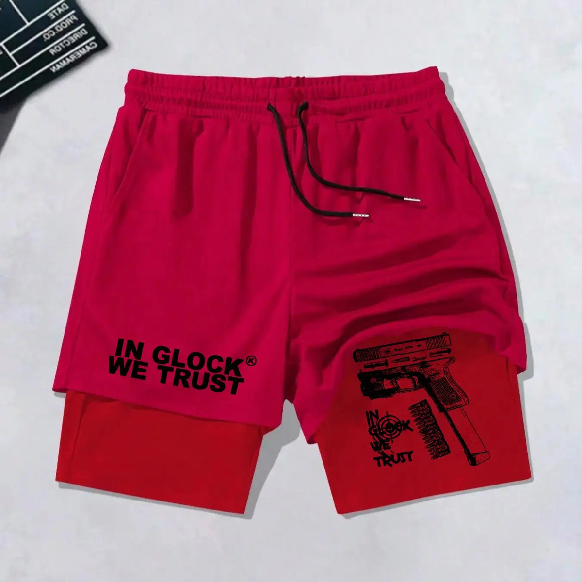 Men's Regular Fit Hand & Gun Print 2 in 1 Drawstring Waist Shorts, Casual Pocket Track Shorts for Summer, Fashion Men's Bottoms for Daily Wear, Drawstring Waistband Shorts