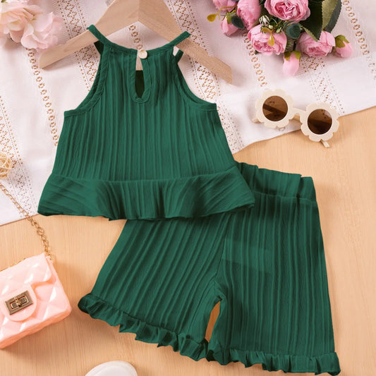 2pcs Girls Summer Fashion Sleeveless Casual Top Pure Color Shorts Comfortable Two-Piece Kids Clothing Clothes Kids