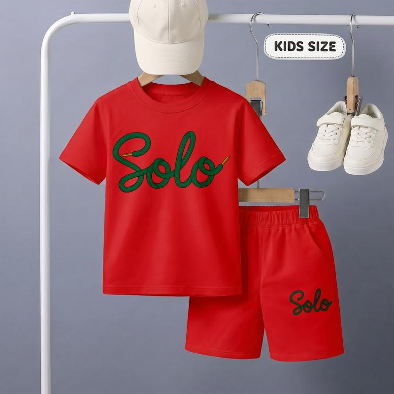 Boys’ Trendy Letter Graphic T-Shirt & Shorts Set, Simple Summer Casual Outfit, Lightweight Comfortable Kids Clothing for School Days, Outdoor Play and Daily Activities