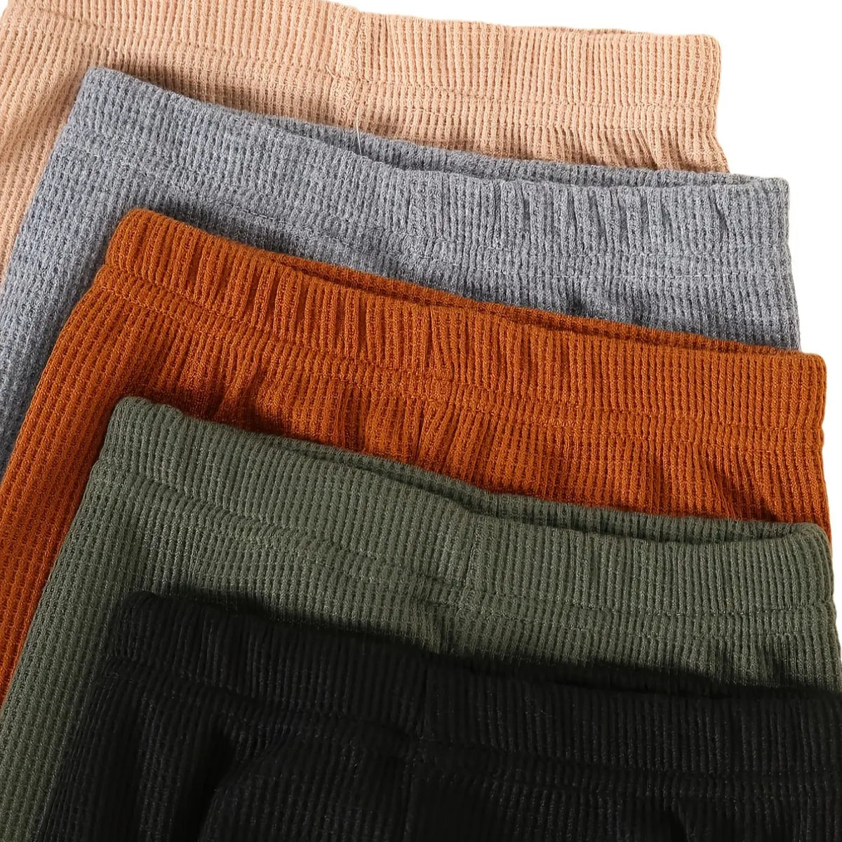 Boys' Casual Waffle Knit Long Sleeve Top & Pants Set, Clothing Sets, Clothes Sets, Soft Comfortable Plain Color, 10-Piece, Match Style Set, Matching Outfit Set, Outfits Set, Clothes Kids, Perfect for Daily Wear