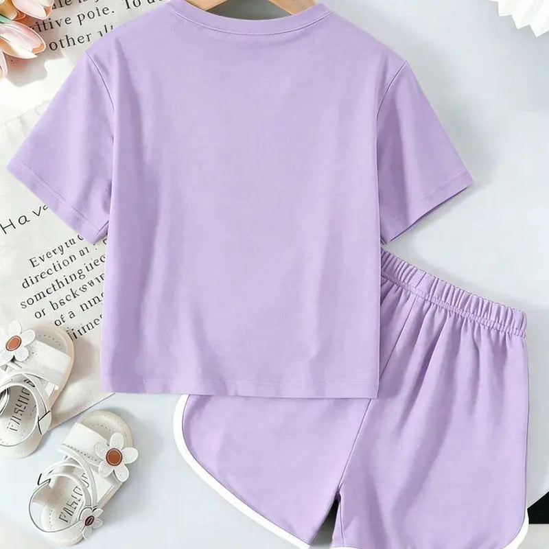 Girls' 2-Piece Summer Fashion Clothes Set - SLAY All Day Print Graphic T-Shirt, Contrast Trim Shorts Casual Tees Set for Kids Clothing Girls Teens, Fashion Clothes Sets, Graphic Print Set