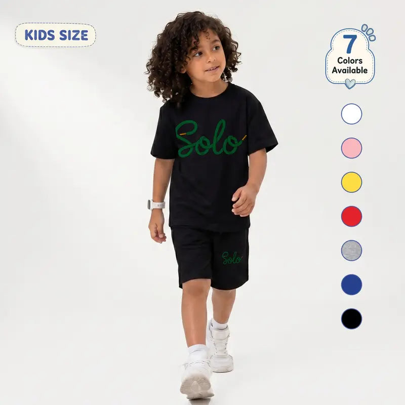 Boys’ Trendy Letter Graphic T-Shirt & Shorts Set, Simple Summer Casual Outfit, Lightweight Comfortable Kids Clothing for School Days, Outdoor Play and Daily Activities