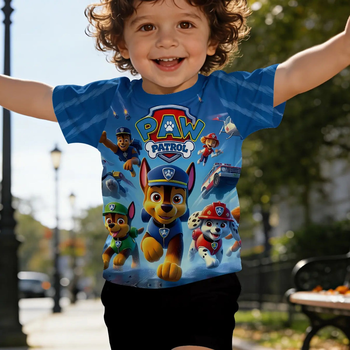 Paw Patrol Digital Print T-shirt, Character Print Shirt, Cartoon Print Tee, Digital Print Infant & Toddler Short Sleeve Set, T-shirt for Daily & Outdoor Activities, Toddler Graphic Tees, 100% Polyester, Perfect Gift for Infants & Toddlers!
