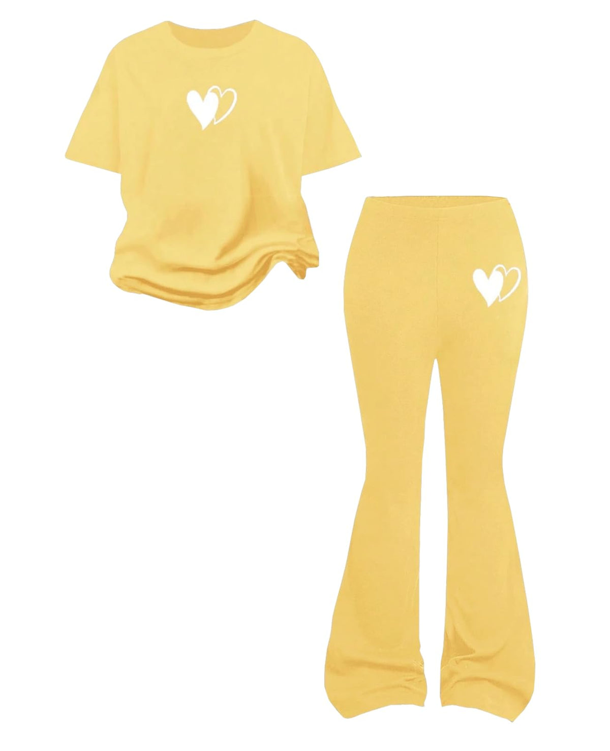 Tween Girls 2PCS Outfit Set 8-13Y Crop Top & Flare Pants with Bowknot and Heart Print Casual Girl Clothes