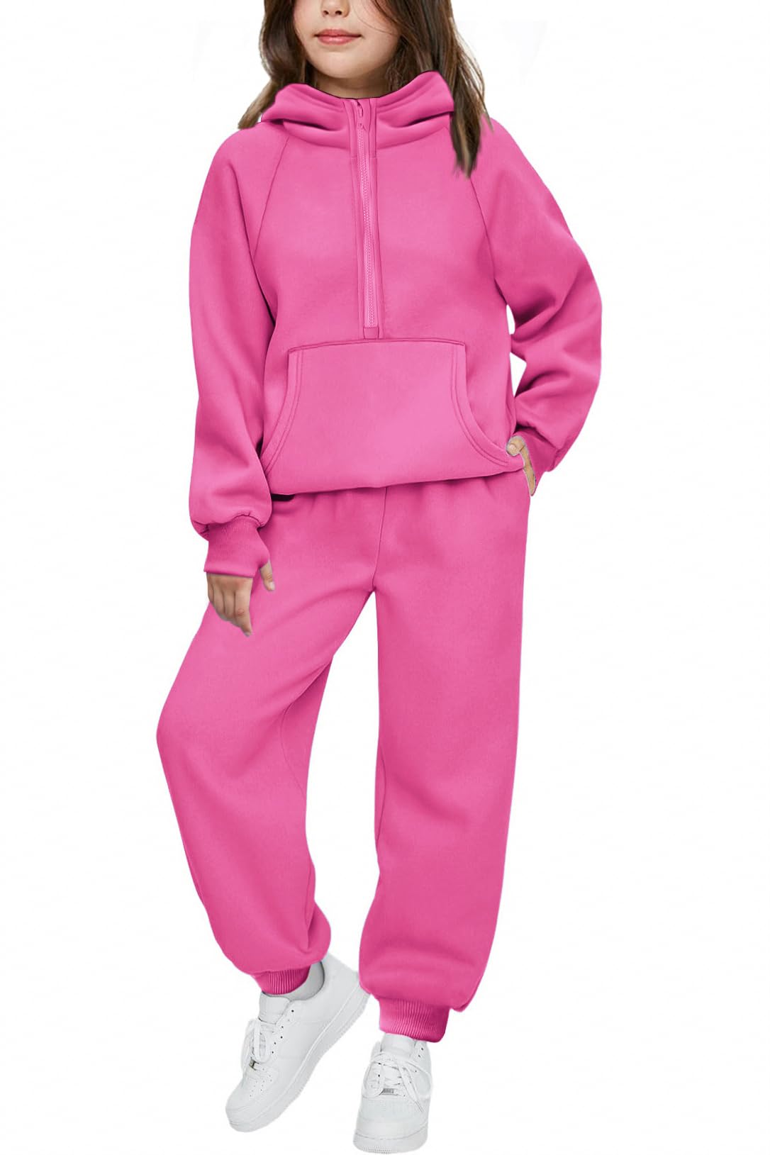 Arshiner Girls 2 Piece Outfits Sweatsuit Half Zip Sweatshirt and Sweatpants