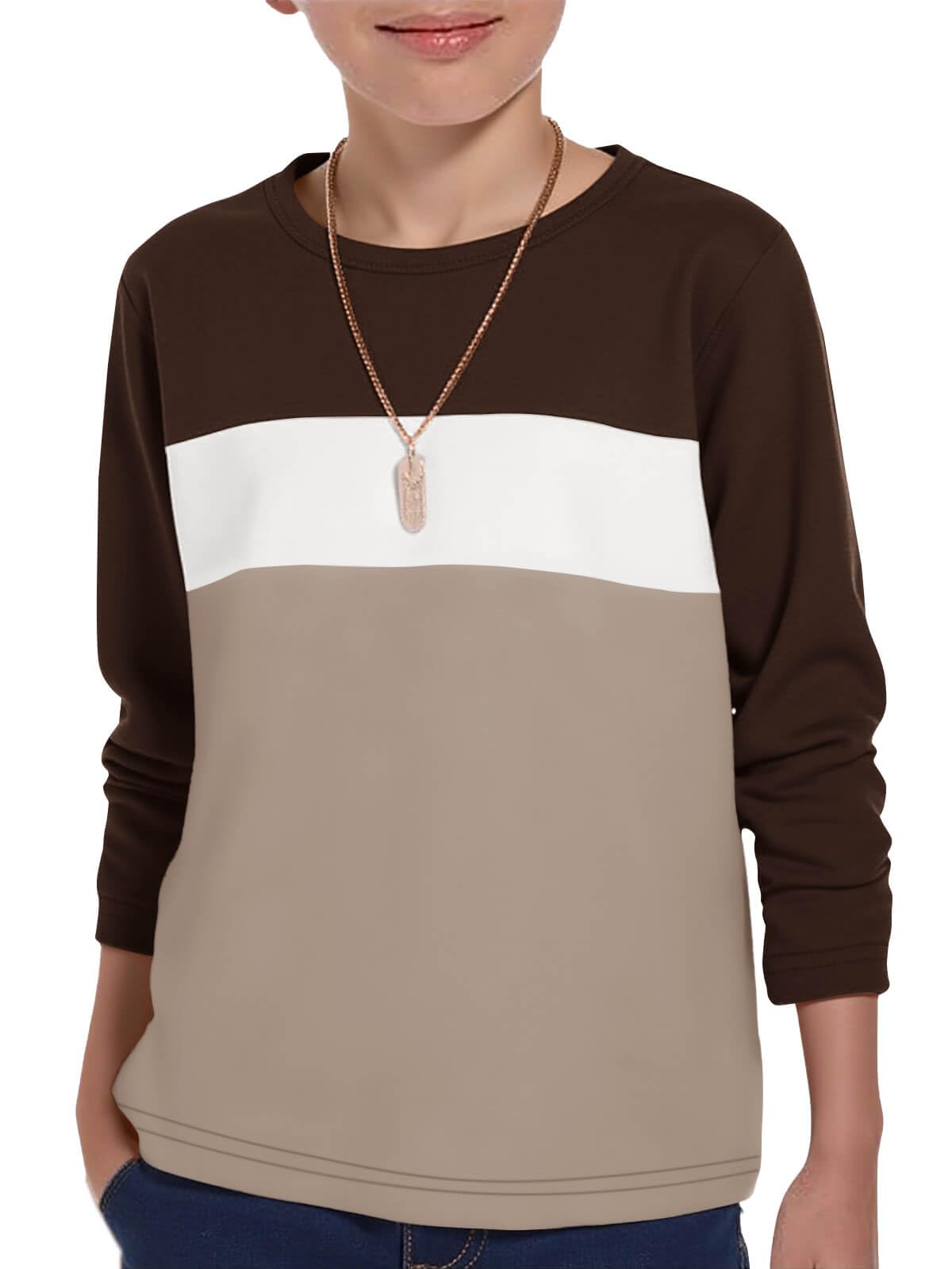Haloumoning Boys Long Sleeve Shirts Color Block Fall Tops 5-14Y