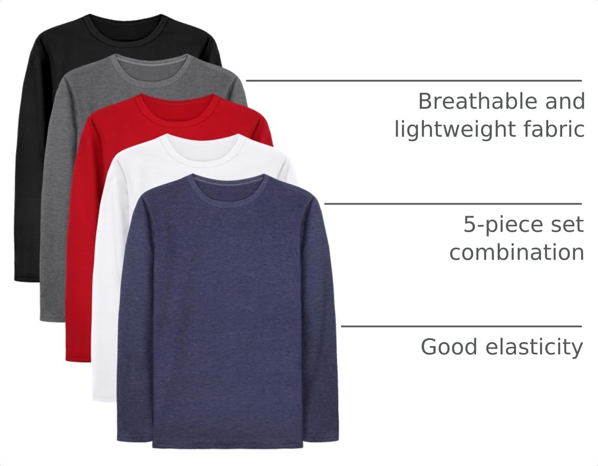 Cooraby 5 Pack Boy and Toddlers Long Sleeve Shirts Kids Top Tees Shirts
