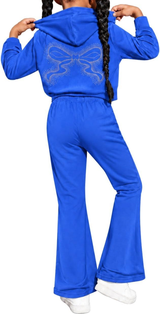 Teen Girls Clothes 2 Piece Spring Outfits Fashion Letter Print Hooded Zip Up Top Flare Pants Set for 7-14T