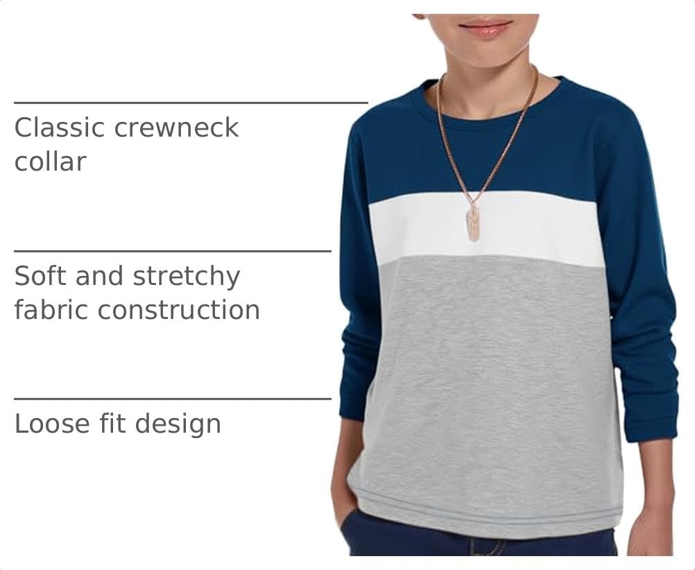 Haloumoning Boys Long Sleeve Shirts Color Block Fall Tops 5-14Y