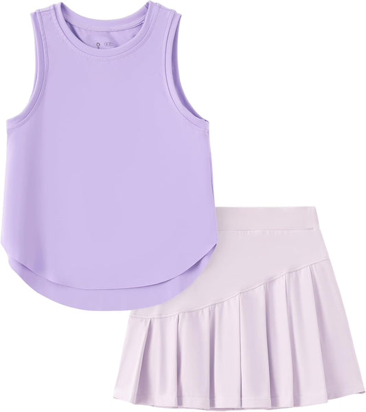 PATPAT Girls Tennis Skirt Sets Tank Top + Pleated Skort Activewear 5-12Y