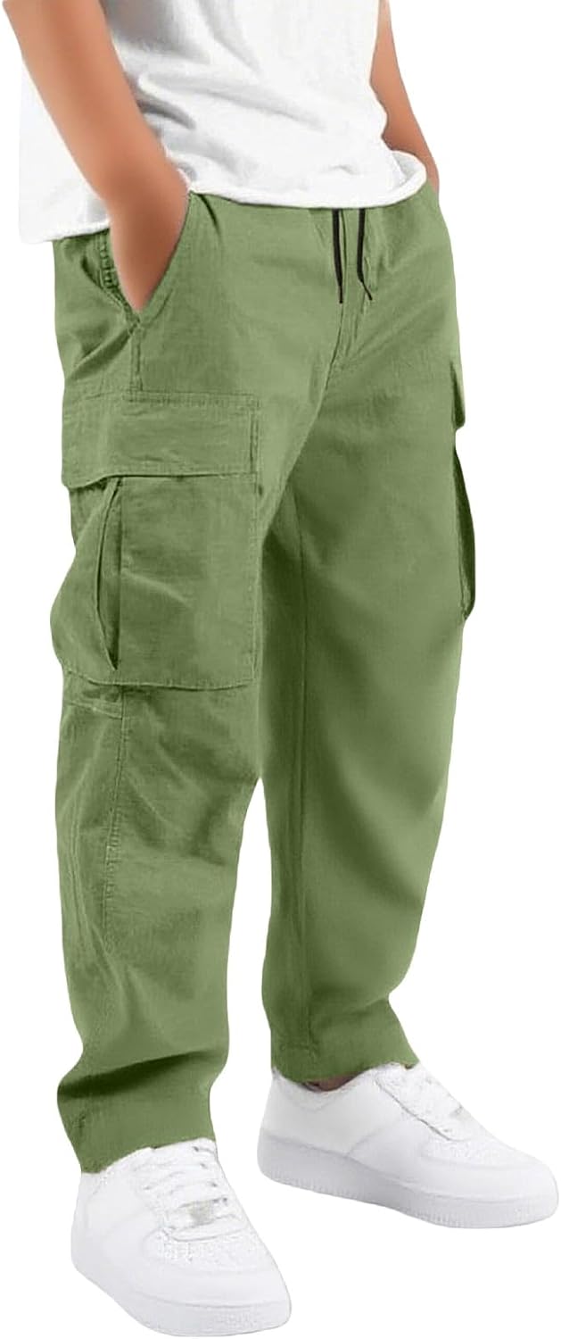 Boys Cargo Pants Kids Baggy Hiking Jogger School Uniform Pants 5-16 Years